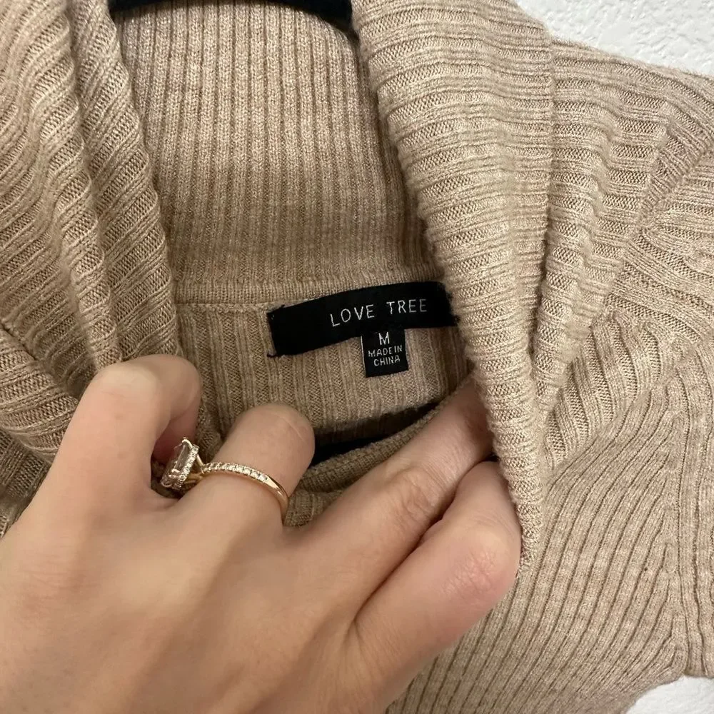 Love Tree Camel Ribbed Turtleneck Sweater